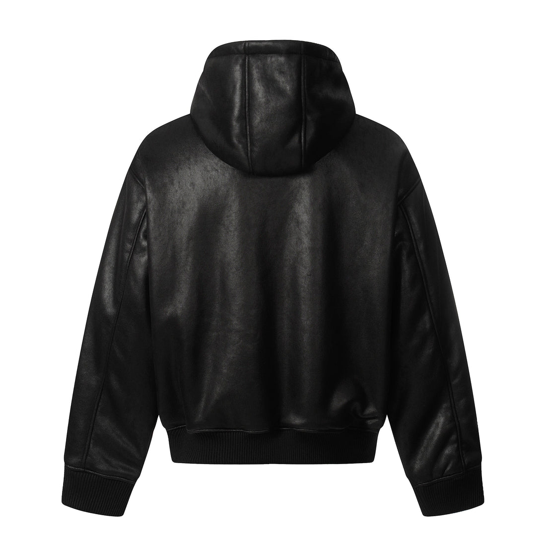 3-6-5.shop Badge PU Leather Hooded Jacket