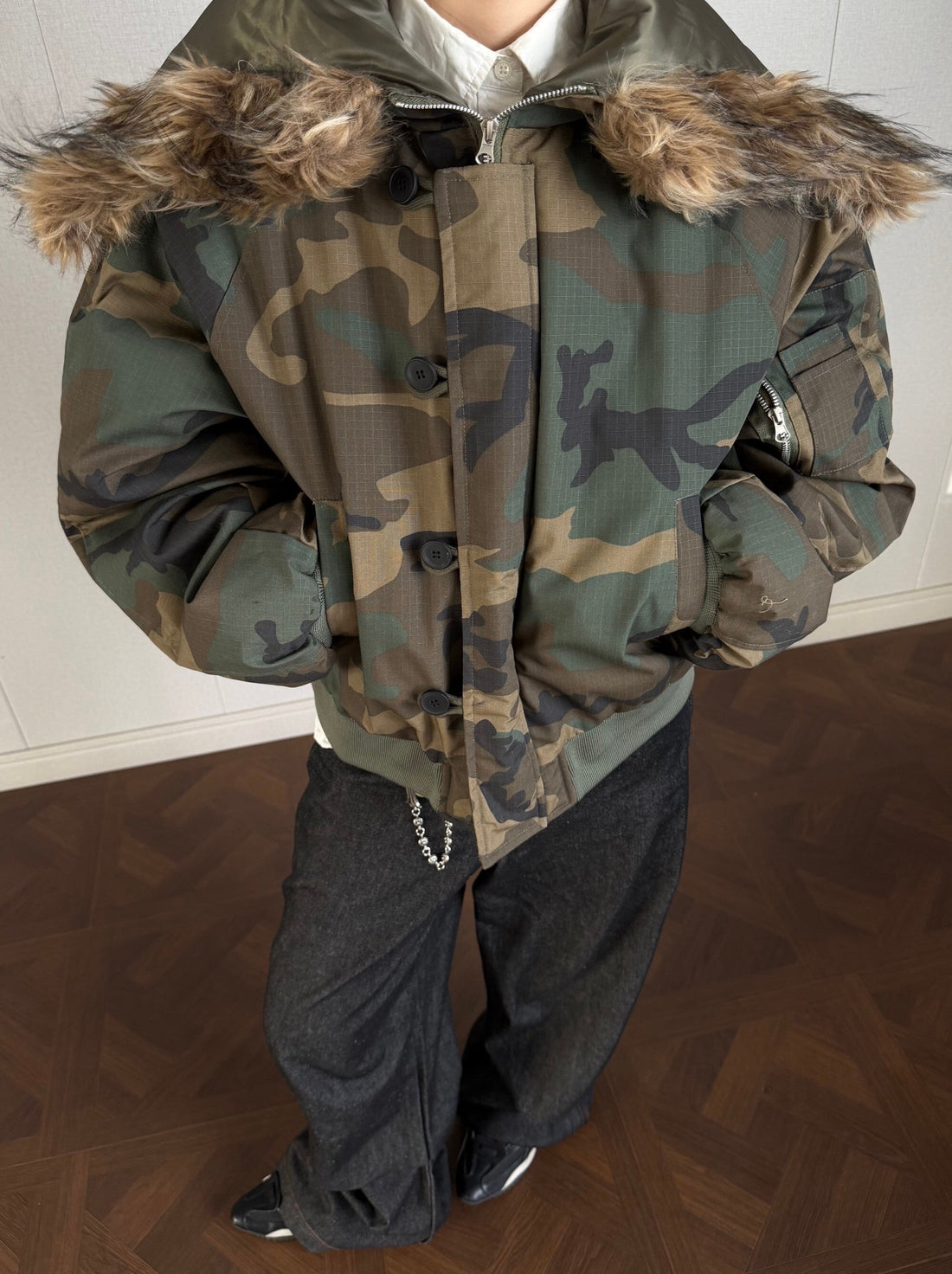 3-6-5.shop Camo Fur-Hood Puffer Jacket