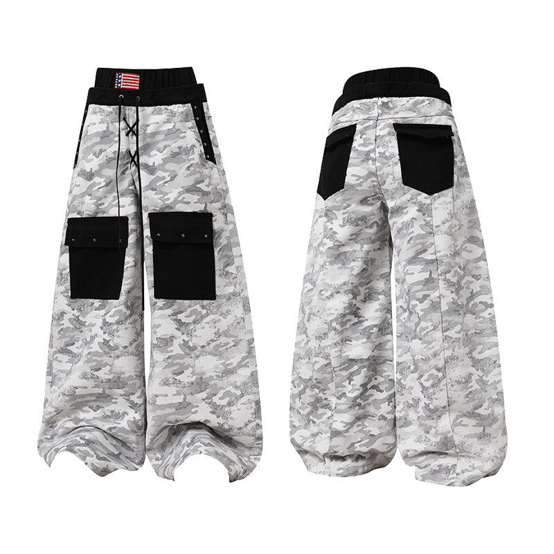 3-6-5.shop Camo Patchwork Cargo Curved Pants