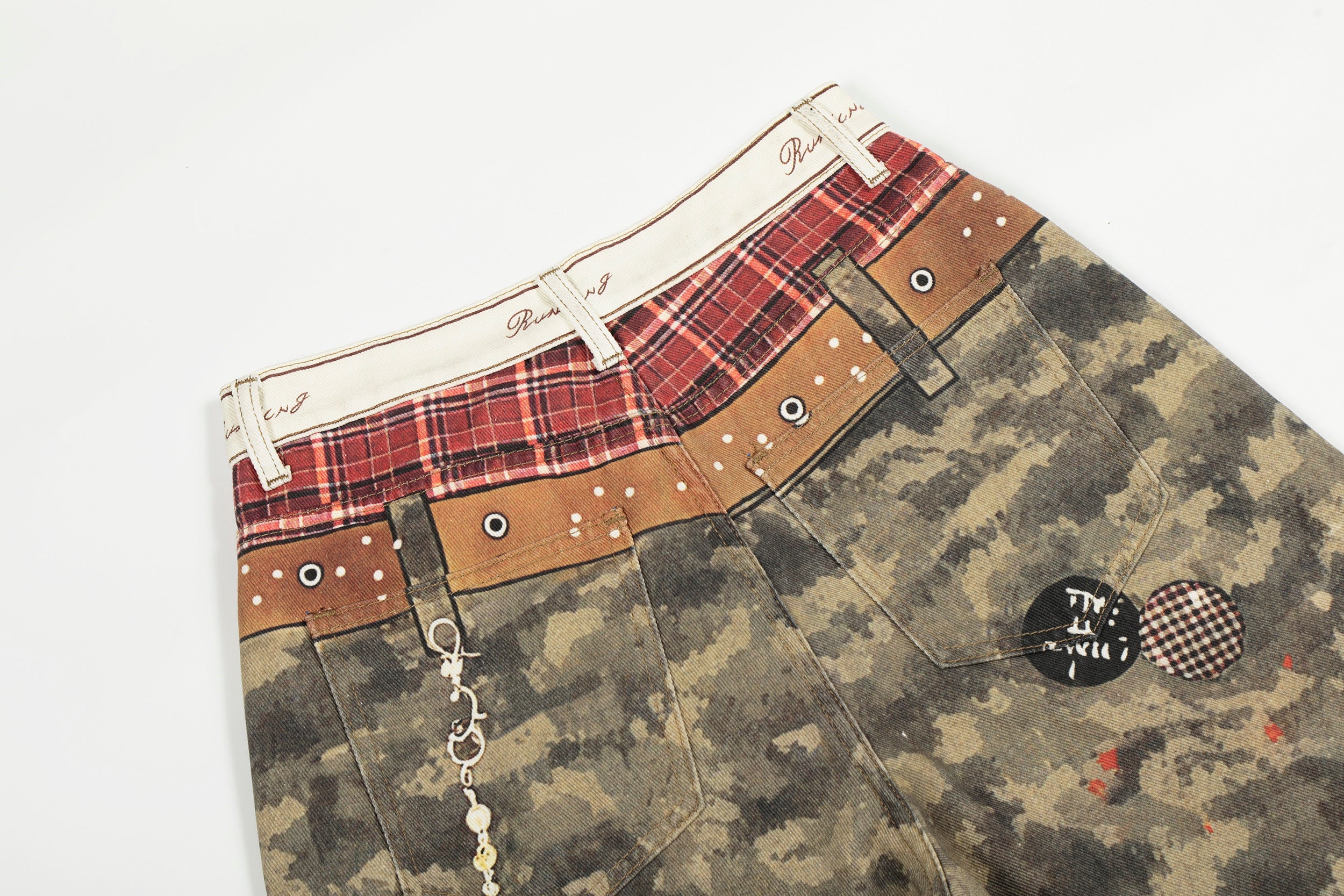 3-6-5.shop Camo Patchwork Wide-Leg Denim Pants