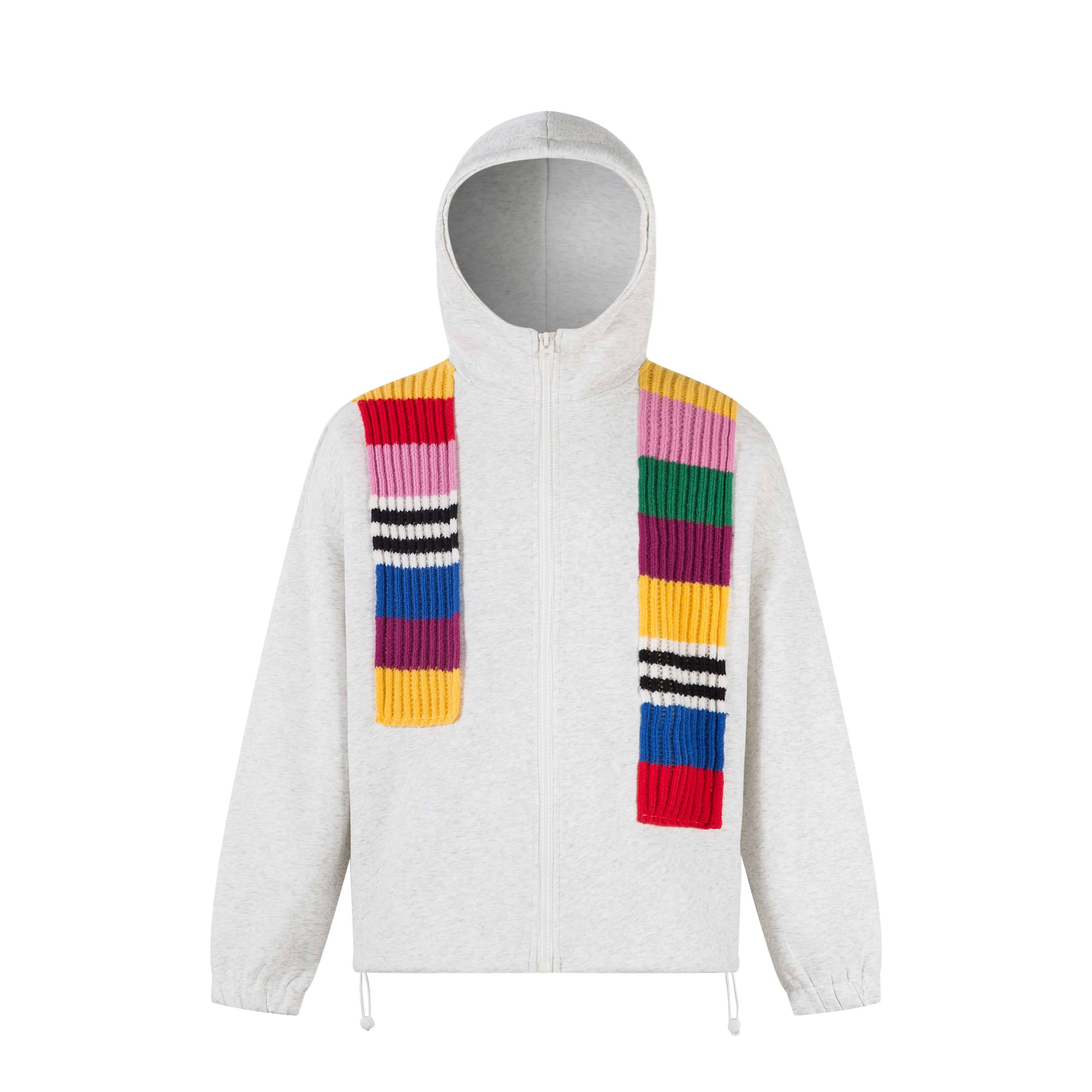 3-6-5.shop Color-Block Scarf Hooded Zip Jacket