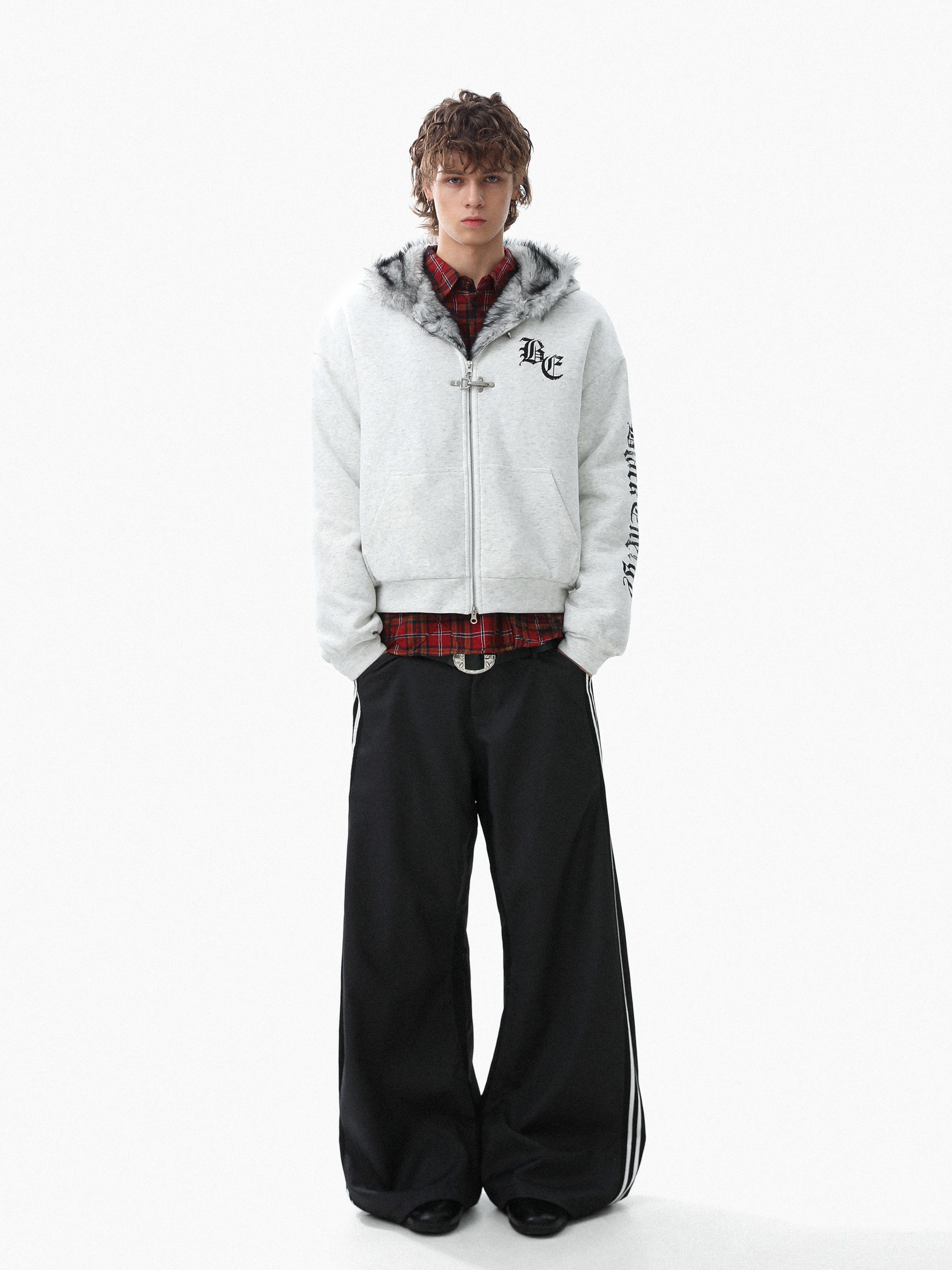 3-6-5.shop Faux Fur Lined Metal Clasp Hoodie Jacket