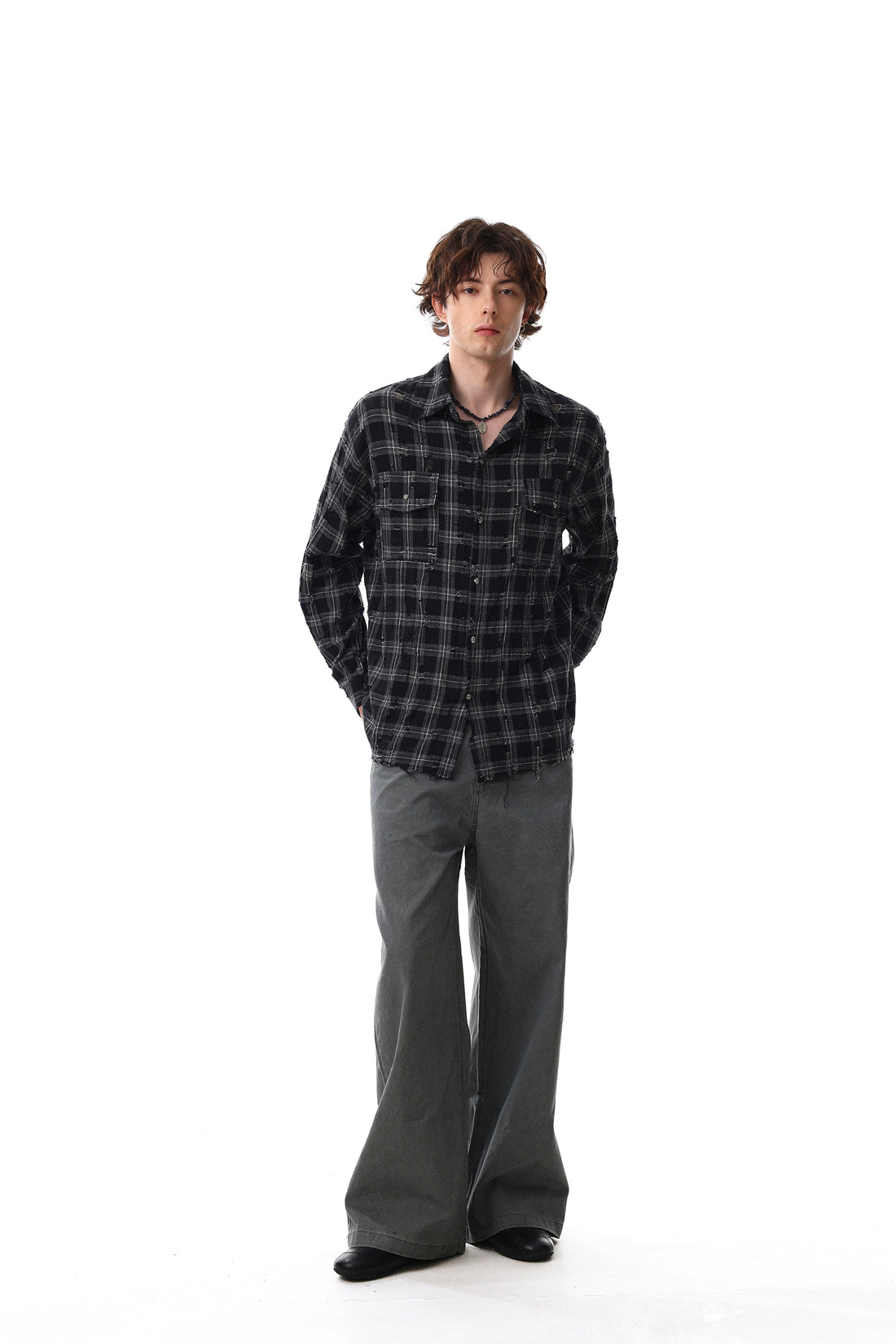 3-6-5.shop Distressed Plaid Shirt Jacket