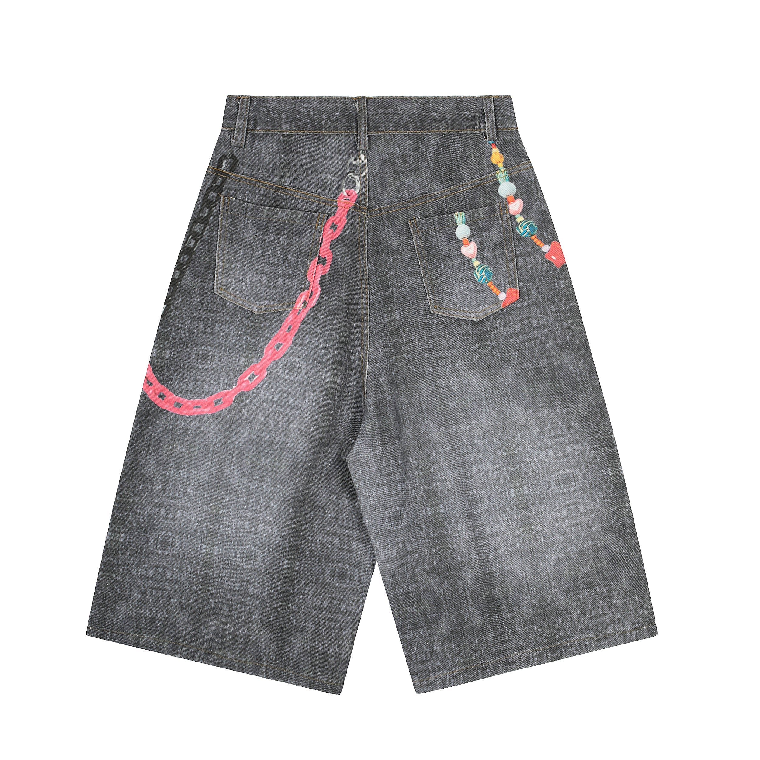 3-6-5.shop Chain Graphic Denim Shorts