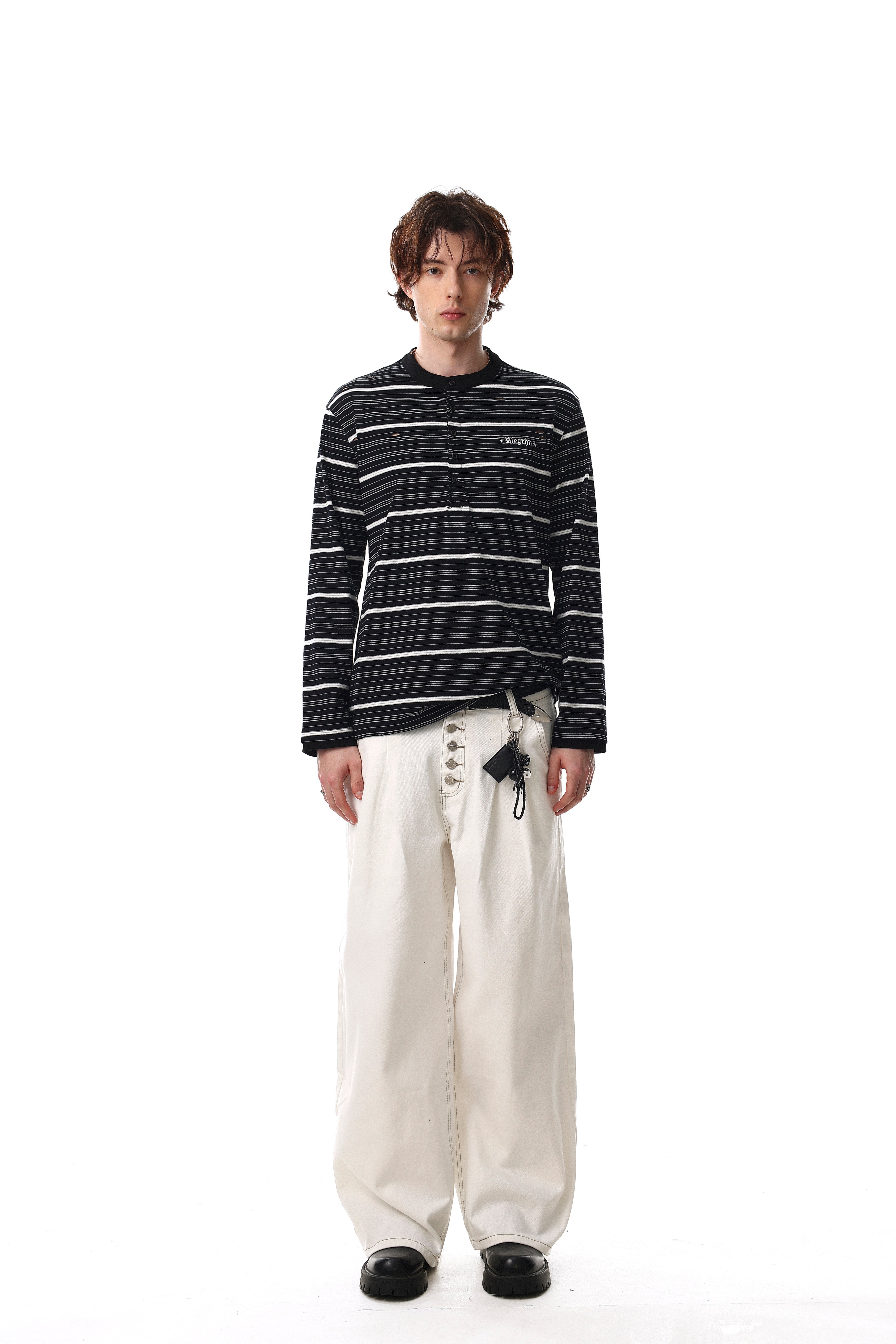 3-6-5.shop Striped Henley Long Sleeve Tee