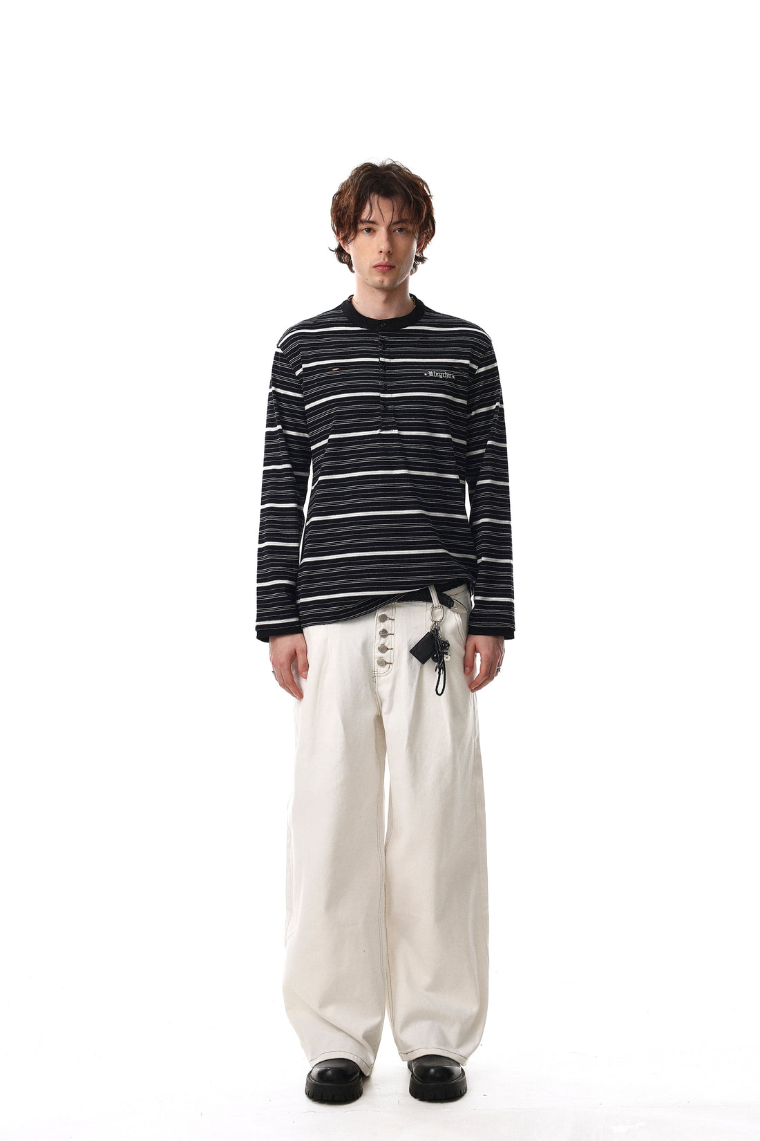 3-6-5.shop Striped Henley Long Sleeve Tee