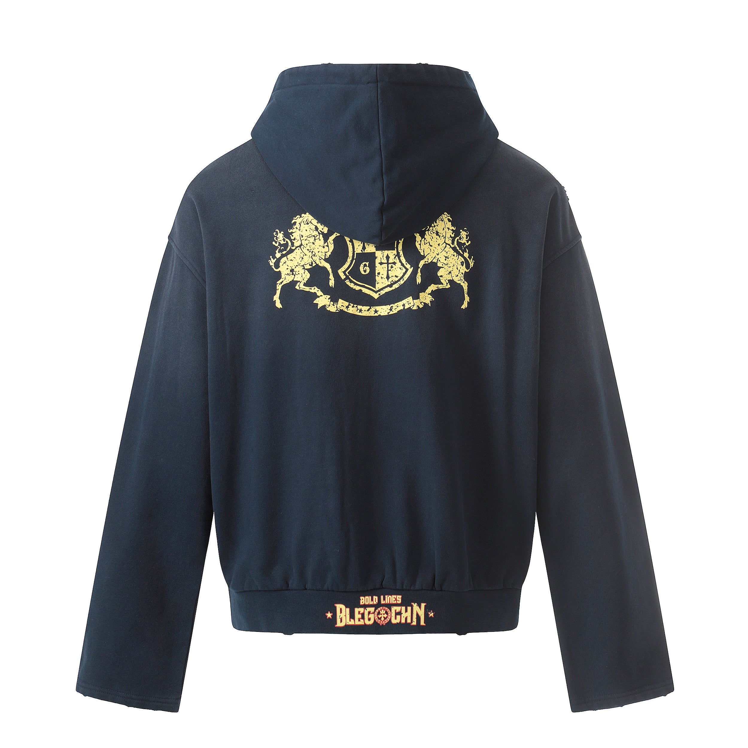 3-6-5.shop Distressed Crest Zip-Up Hoodie