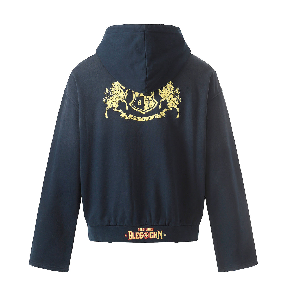 3-6-5.shop Distressed Crest Zip-Up Hoodie