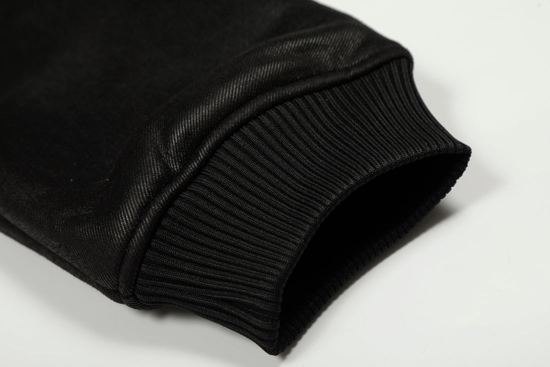 3-6-5.shop Badge PU Leather Hooded Jacket