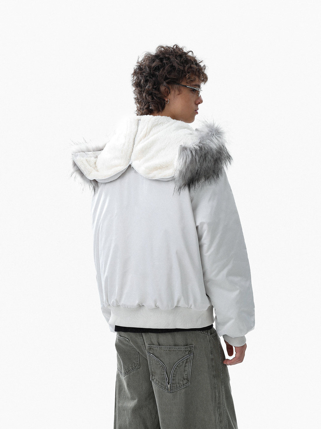 3-6-5.shop Faux Fur Trim Padded Bomber Jacket
