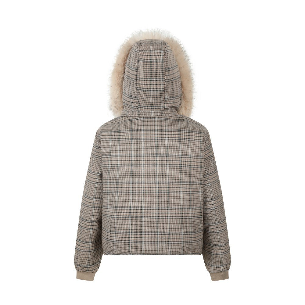 3-6-5.shop Reversible Plaid Fur Hooded Jacket