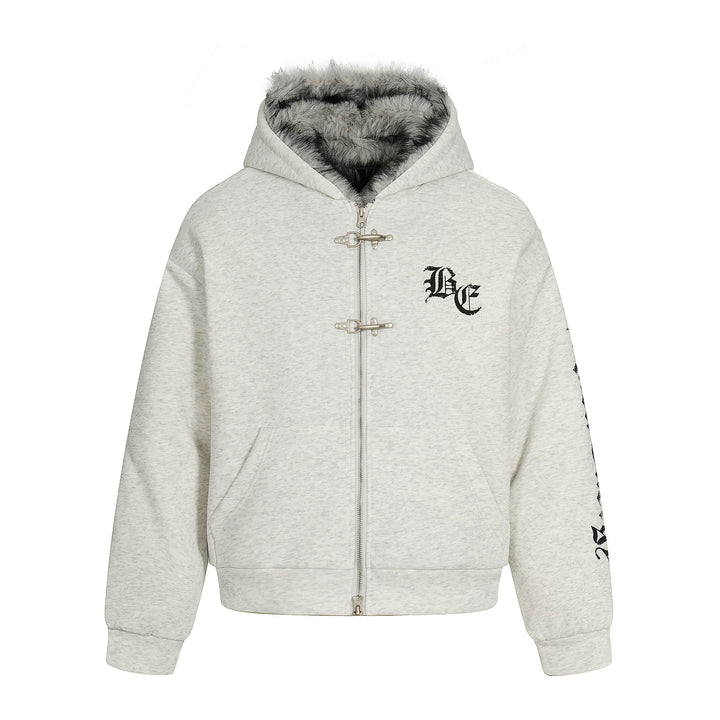 3-6-5.shop Faux Fur Lined Metal Clasp Hoodie Jacket