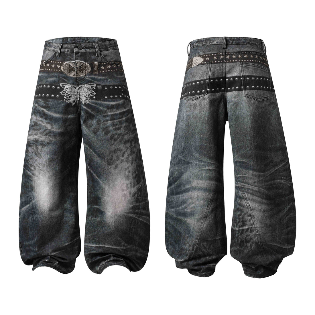 3-6-5.shop Washed Studded Wide-Leg Jeans