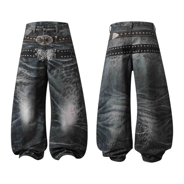 3-6-5.shop Washed Studded Wide-Leg Jeans