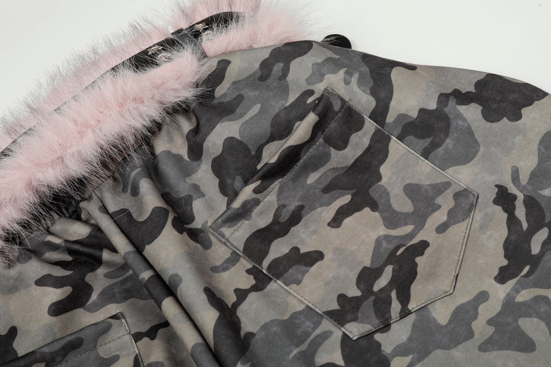 3-6-5.shop Camo Faux Fur Trim Pants
