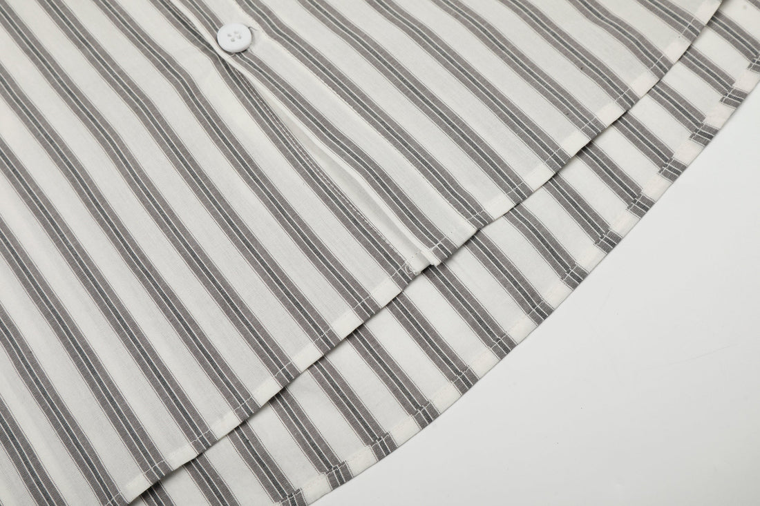 3-6-5.shop Striped Tie-Detail Button-Up Shirt