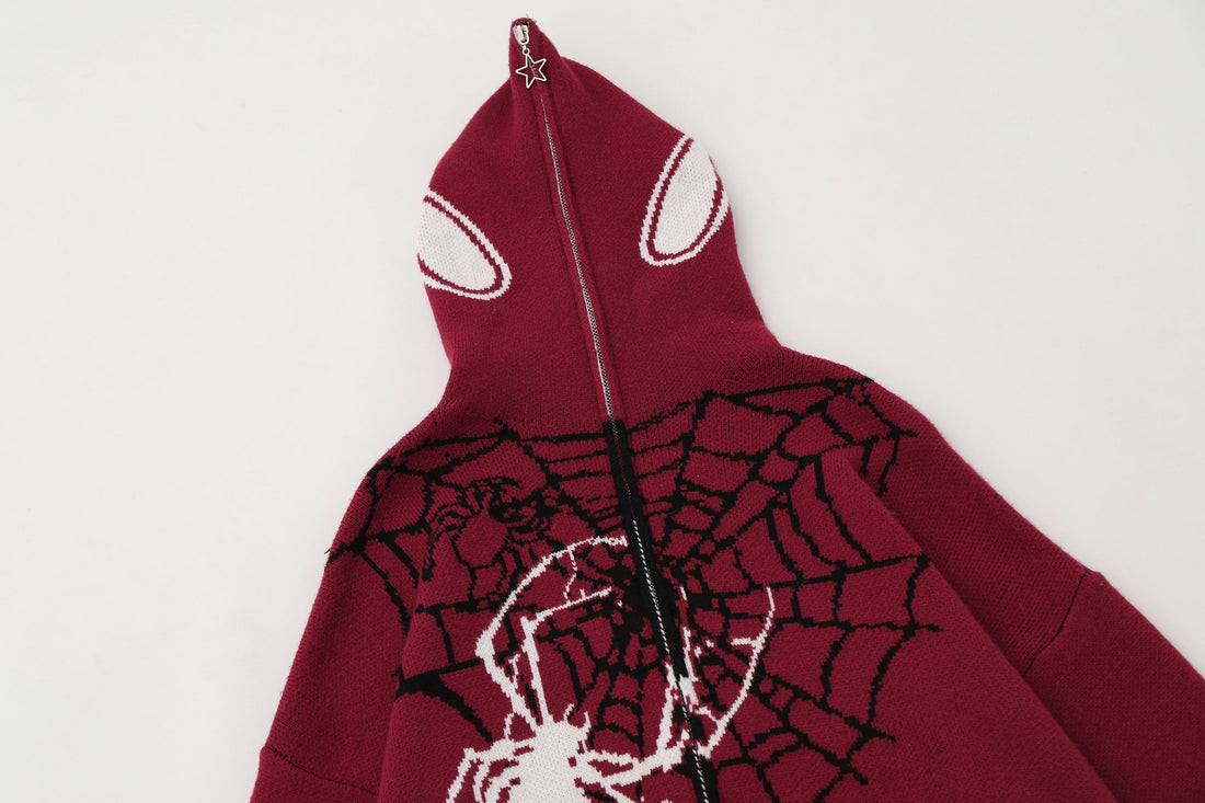 3-6-5.shop Spider Web Knit Zip Hoodie