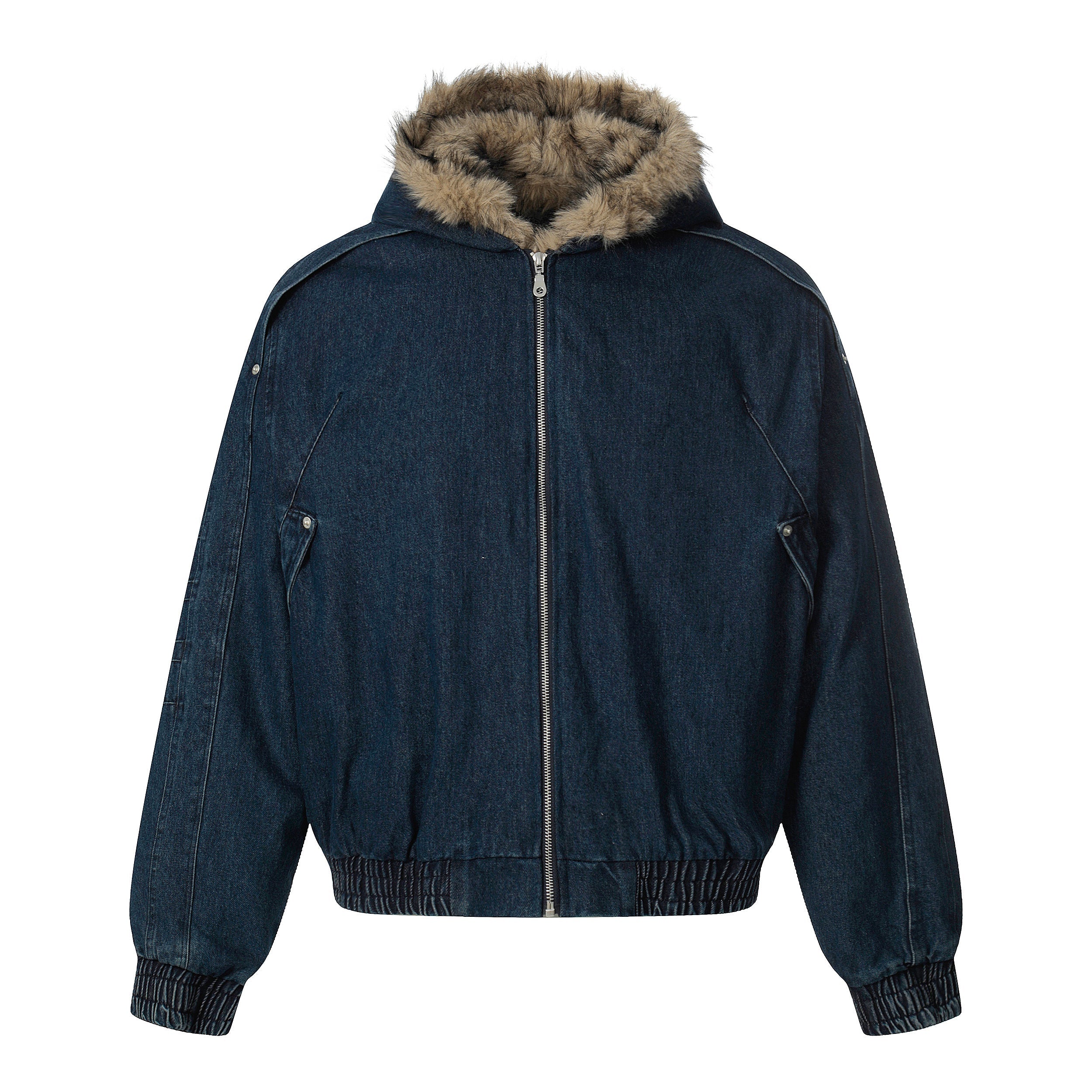 3-6-5.shop Detachable Fur-Collar Denim Jacket