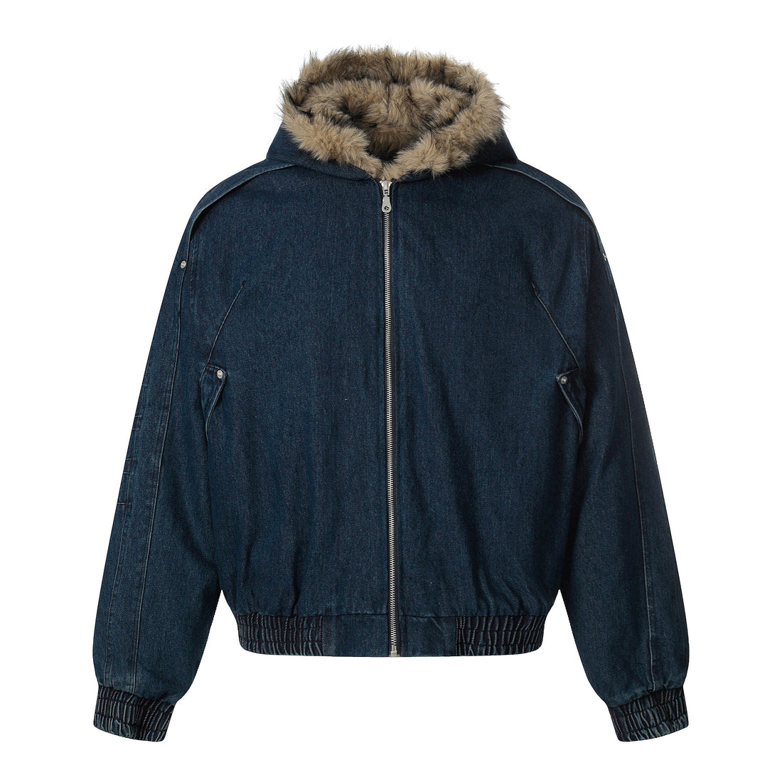 3-6-5.shop Detachable Fur-Collar Denim Jacket
