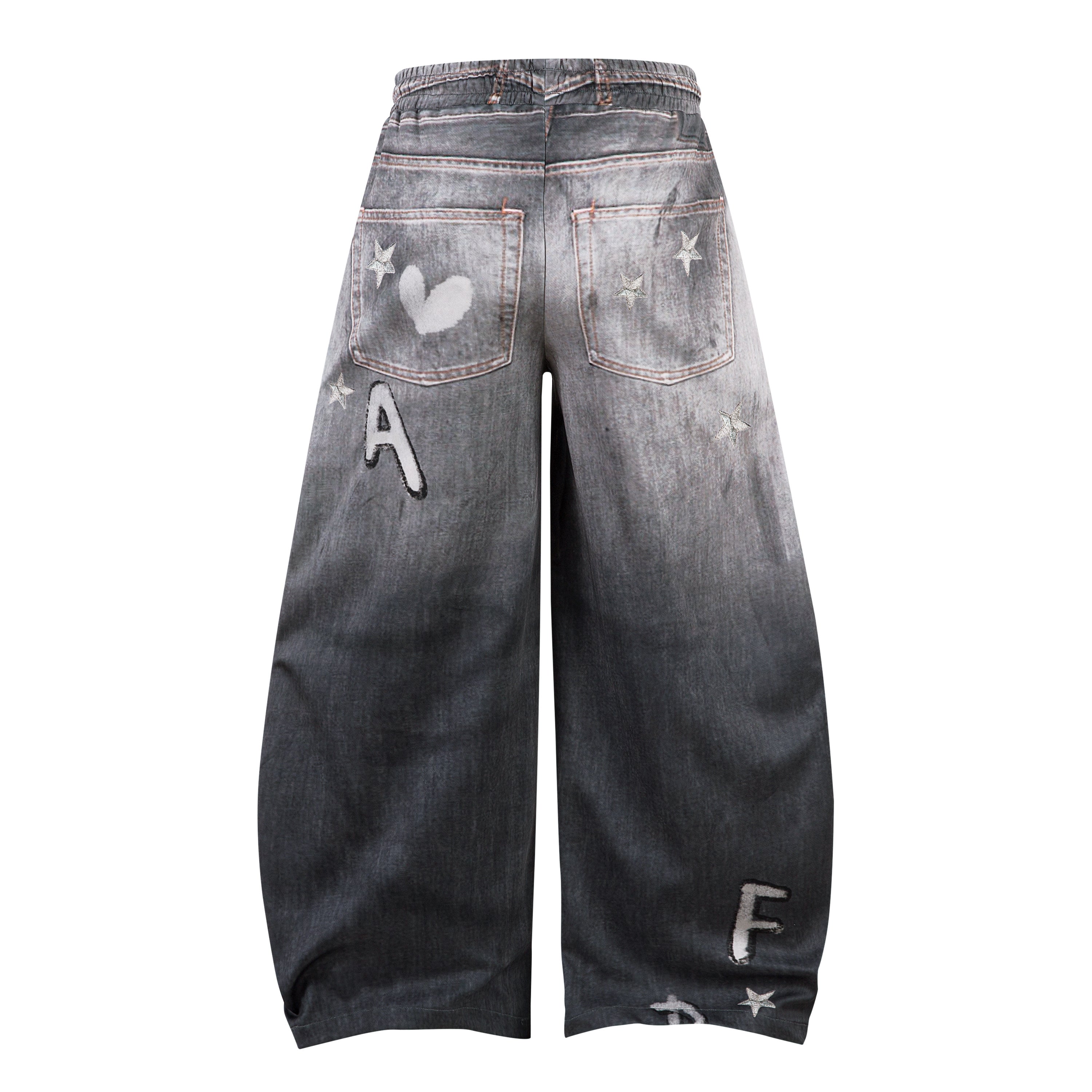 3-6-5.shop Cat Print Barrel Denim Pants