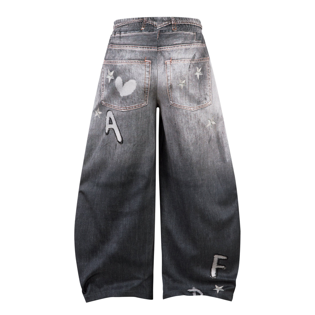 3-6-5.shop Cat Print Barrel Denim Pants