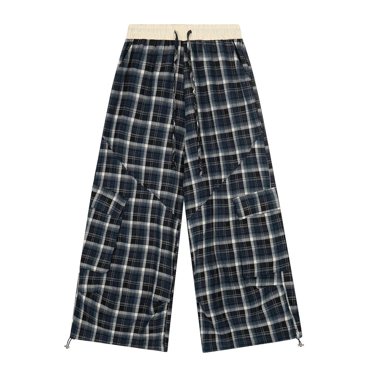 3-6-5.shop Checked Patchwork Cargo Wide-Leg Pants