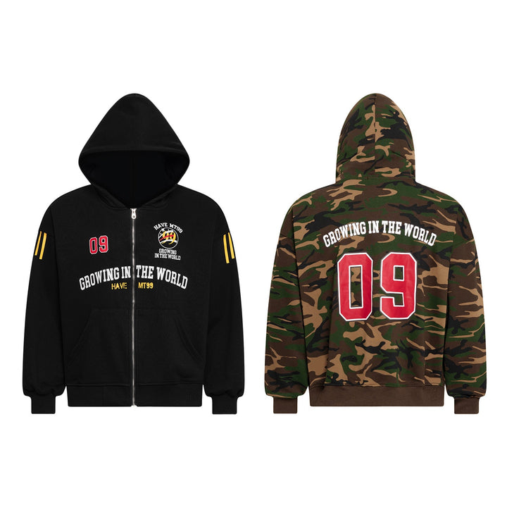 3-6-5.shop Split Camouflage Zip-Up Hoodie