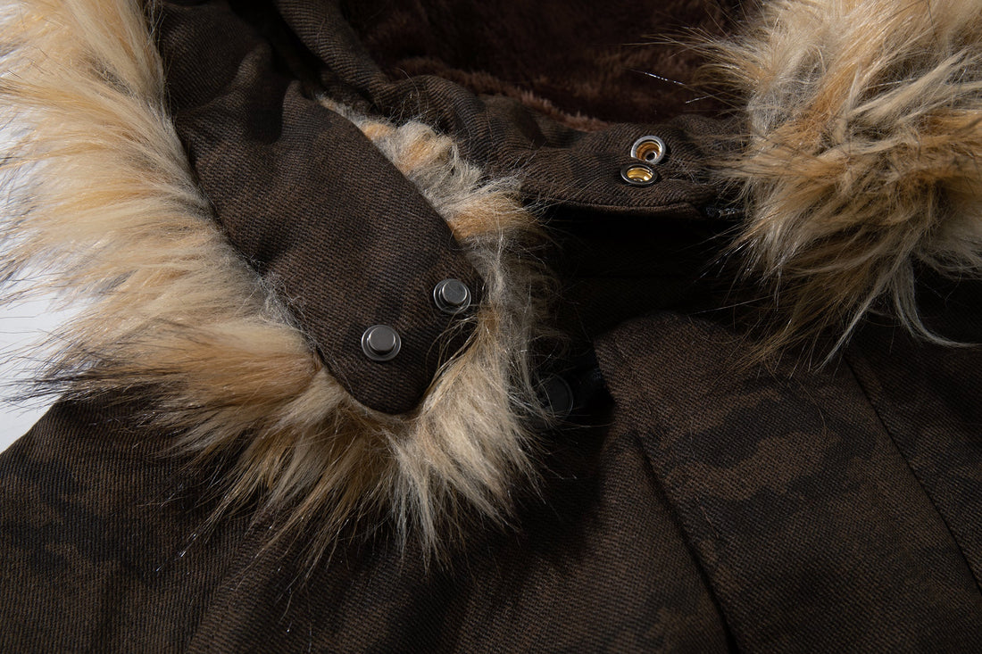 3-6-5.shop Camo Fur Hood Bomber Jacket
