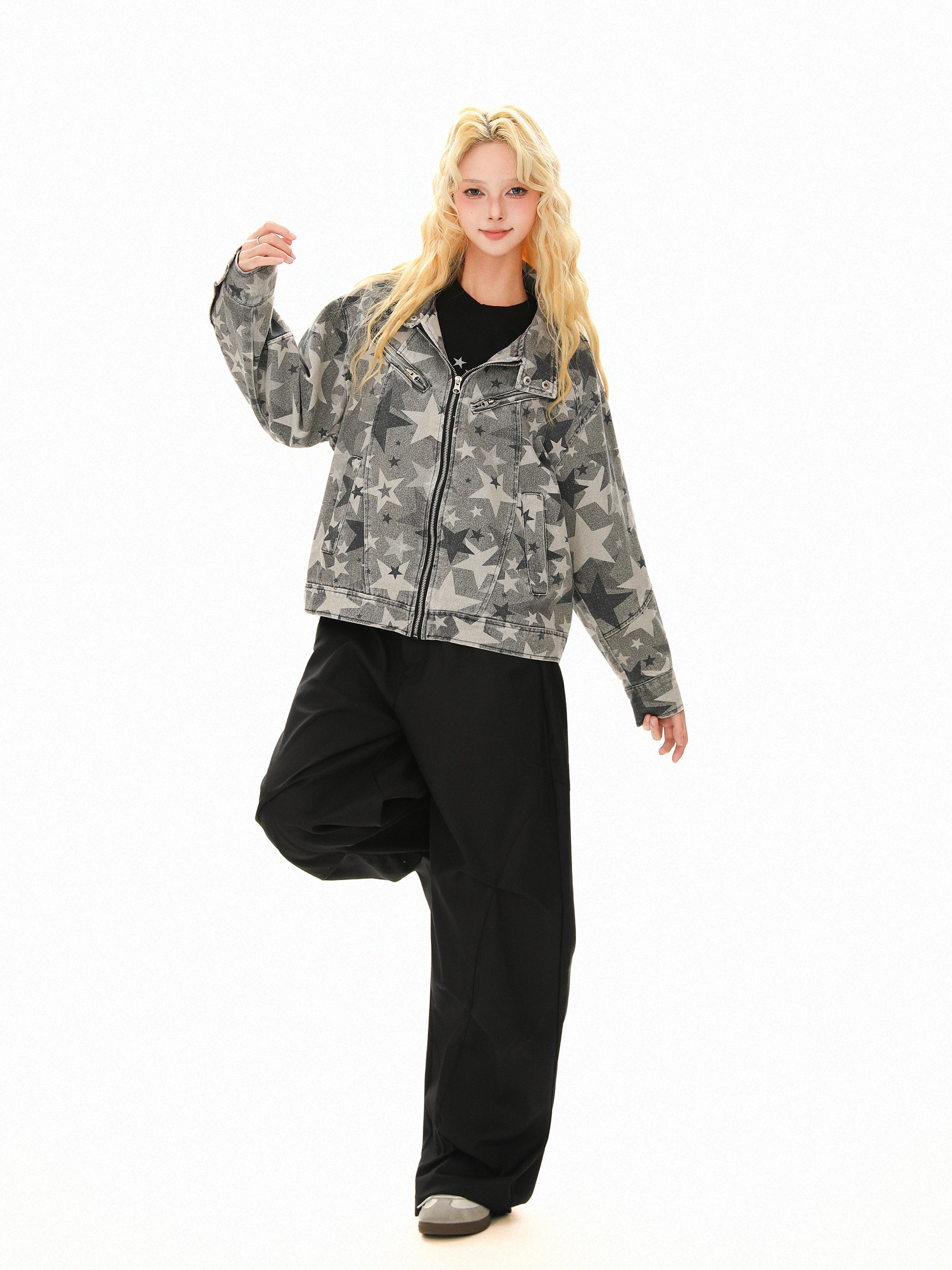 3-6-5.shop Star Pattern Denim Jacket