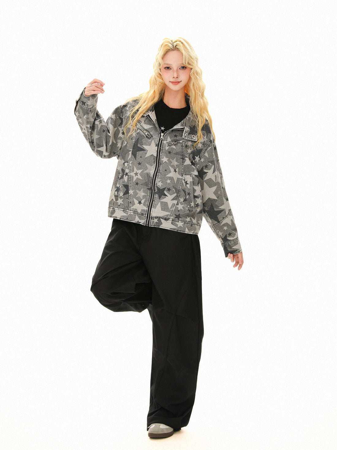 3-6-5.shop Star Pattern Denim Jacket