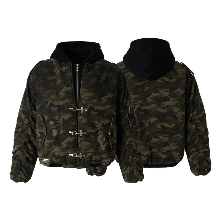 3-6-5.shop Camo Hook Detail Distressed Jacket