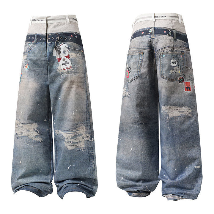 3-6-5.shop Vintage Patchwork Barrel Jeans