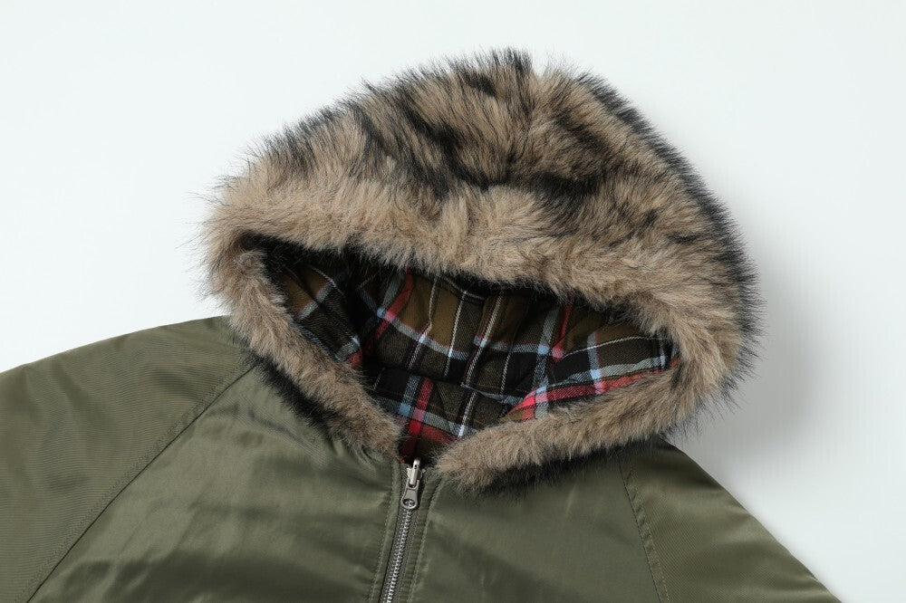 3-6-5.shop Reversible Plaid Fur Hooded Jacket