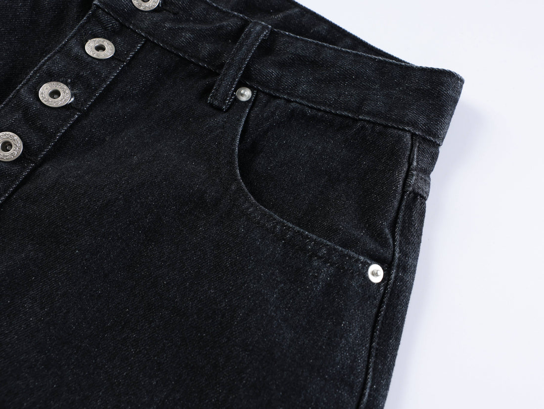 3-6-5.shop “Arc Button Wide Denim Shorts”