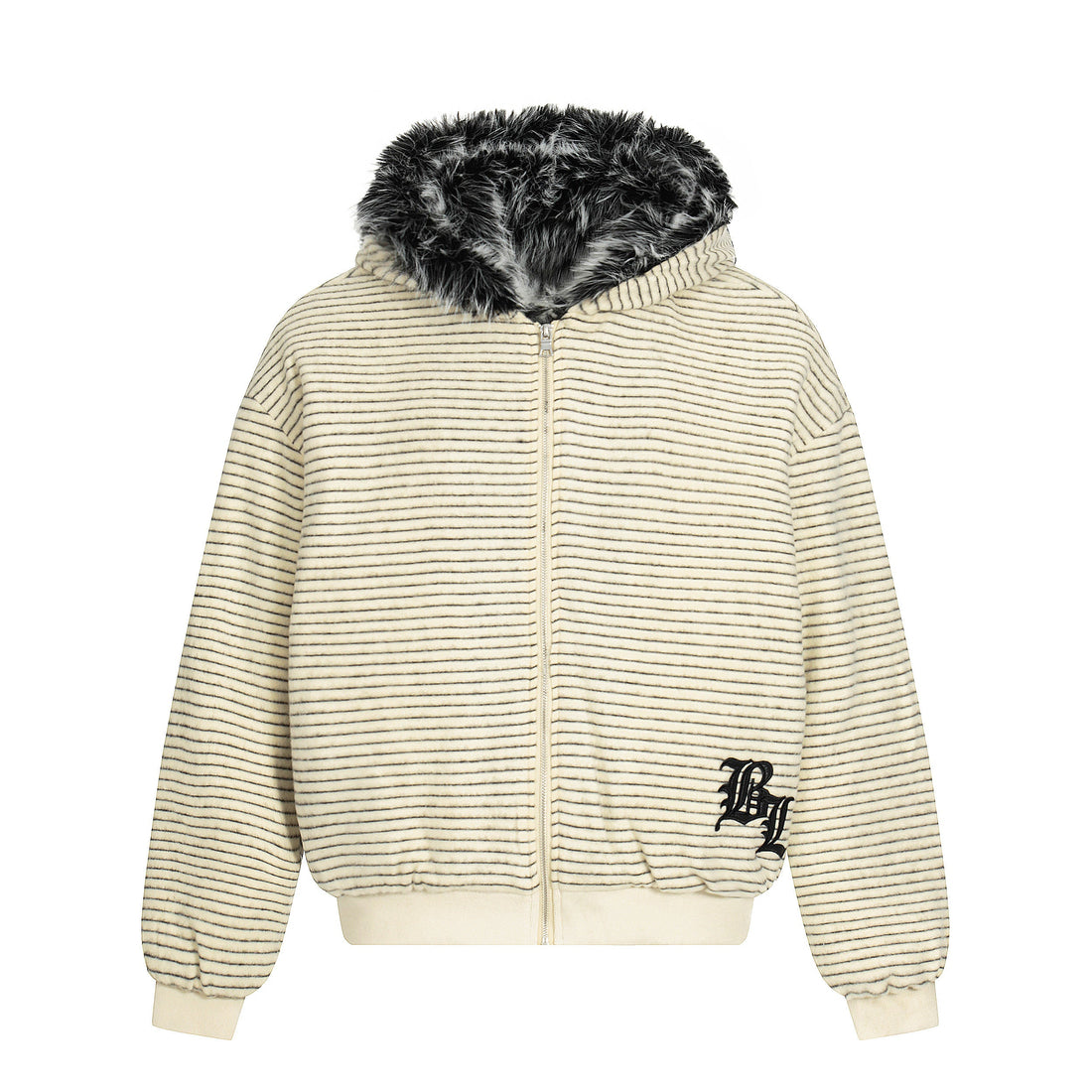 3-6-5.shop Faux-Fur Lined Striped Hoodie Jacket
