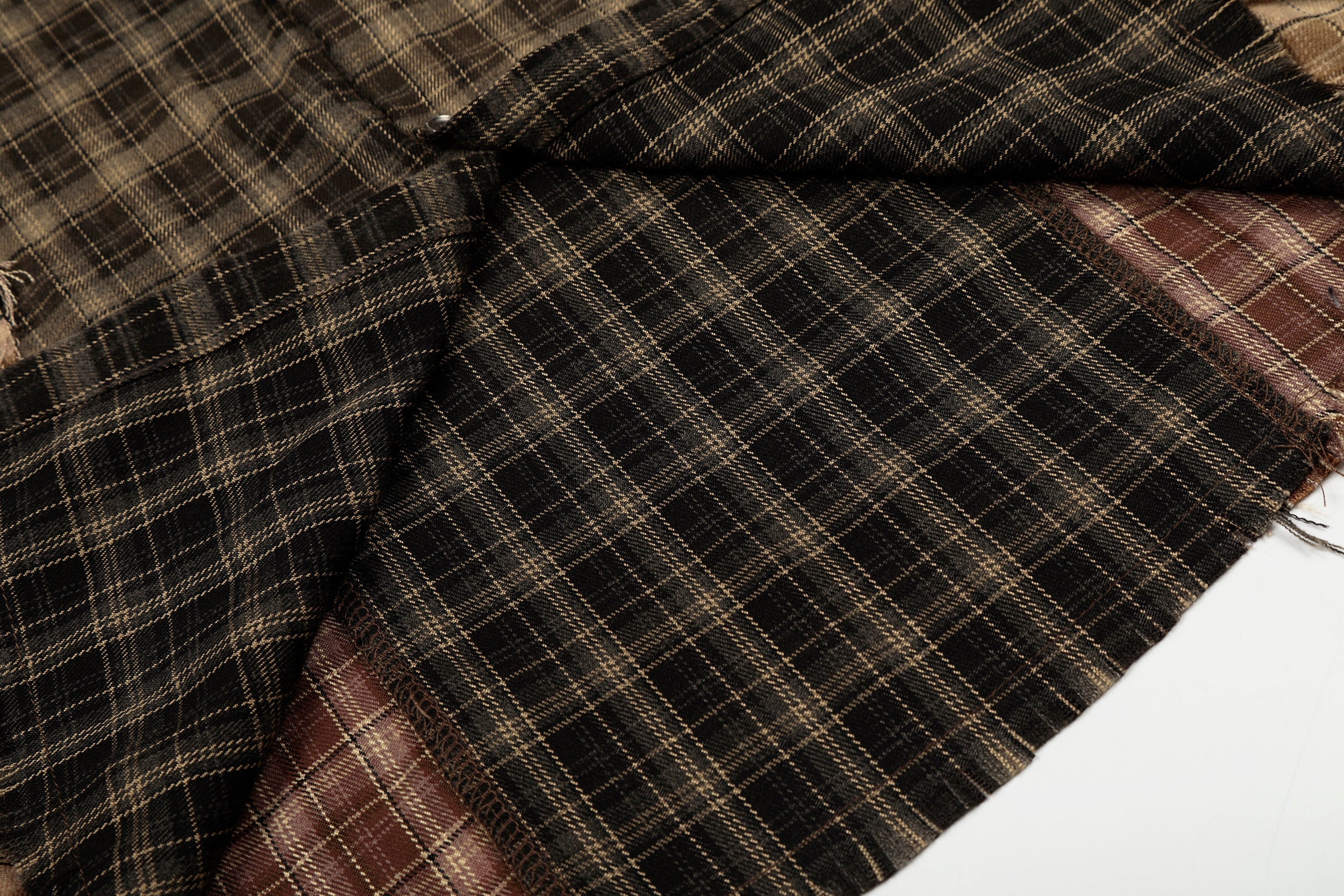 3-6-5.shop Patchwork Distressed Plaid Button-Up Shirt
