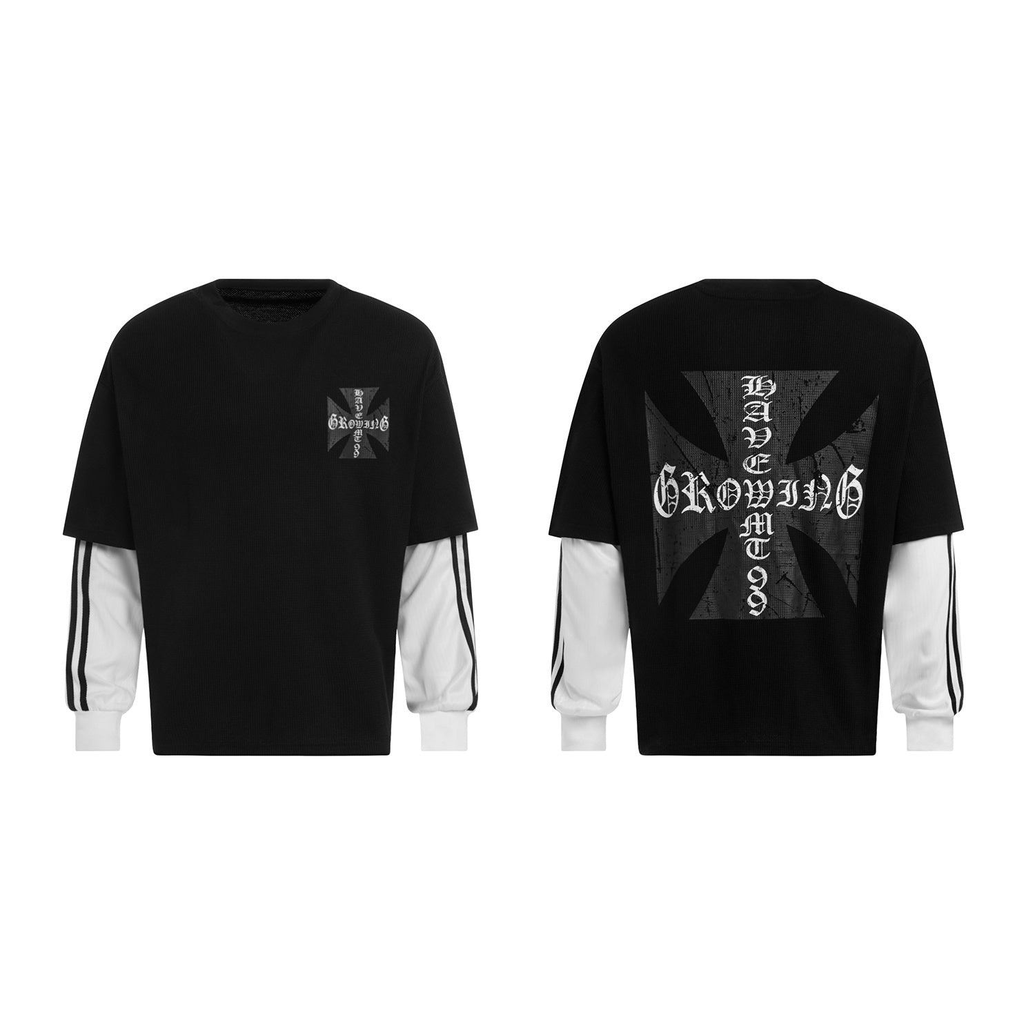 3-6-5.shop Layered Gothic Cross Long Sleeve Tee