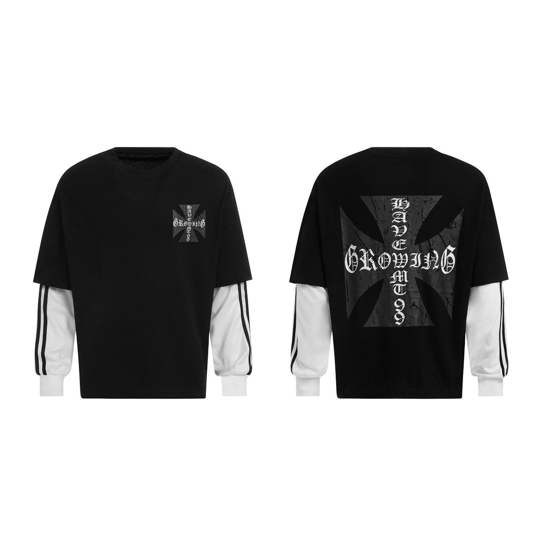 3-6-5.shop Layered Gothic Cross Long Sleeve Tee