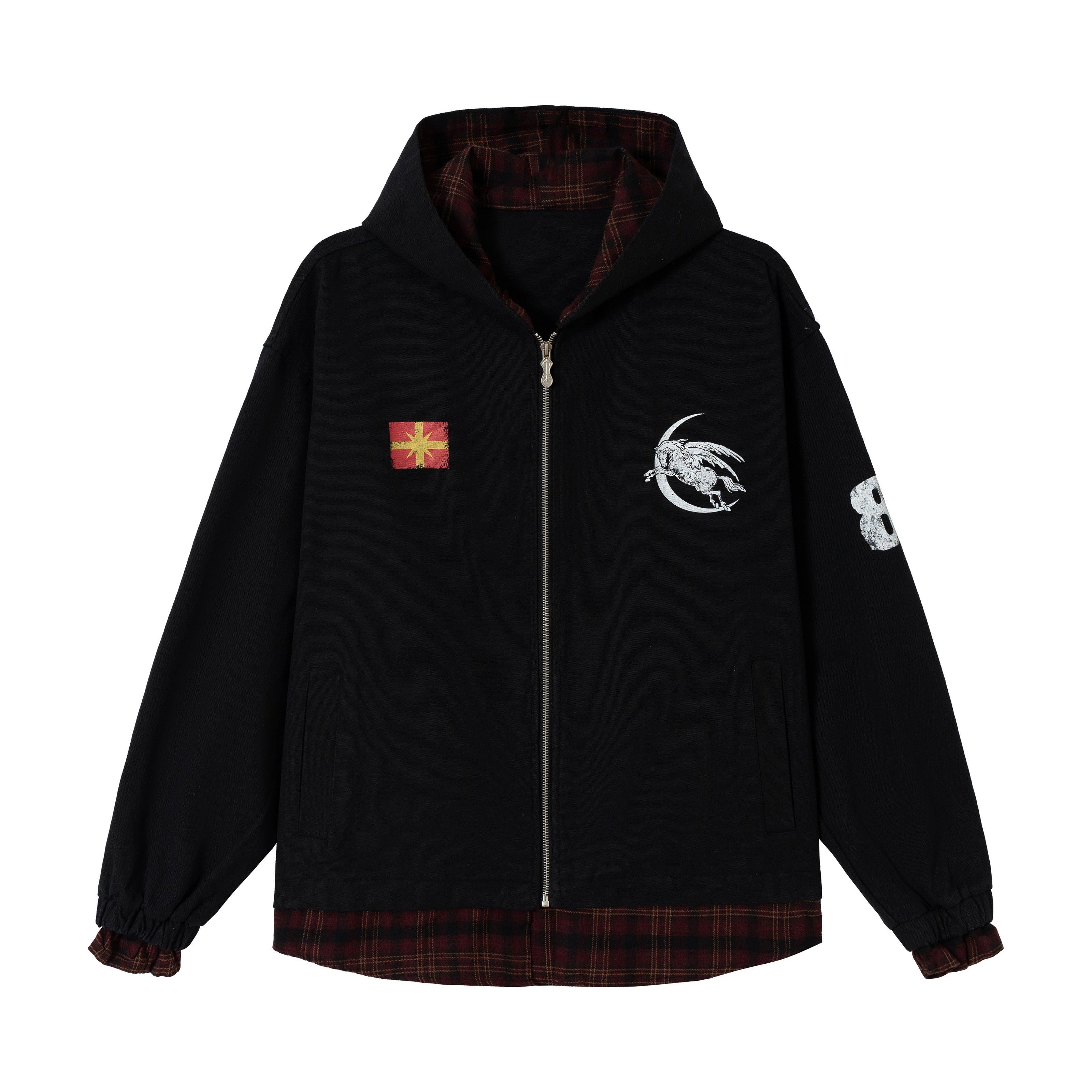 3-6-5.shop Plaid-Lined Zip Hoodie