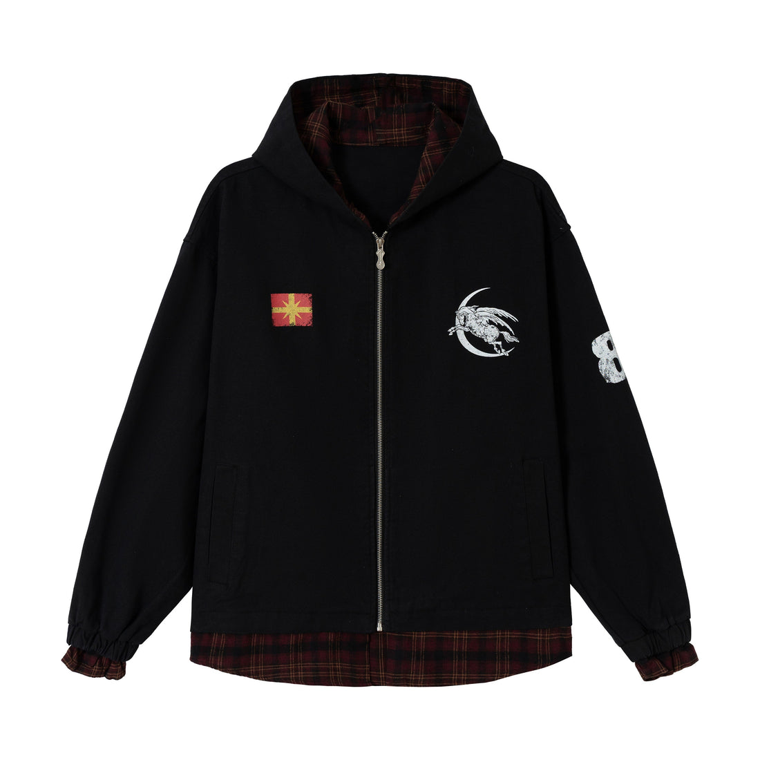 3-6-5.shop Plaid-Lined Zip Hoodie