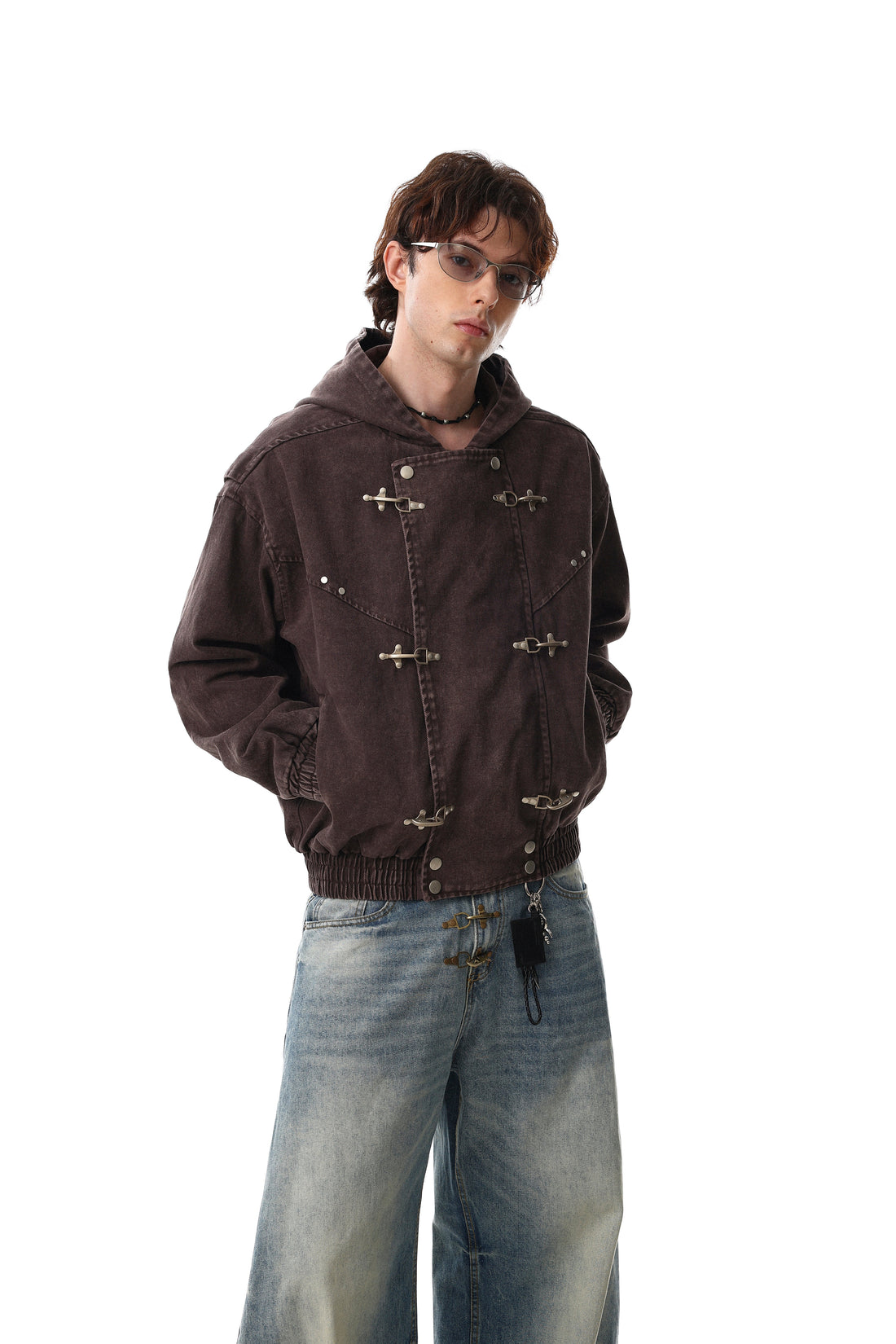 3-6-5.shop Buckle Detail Washed Hooded Jacket