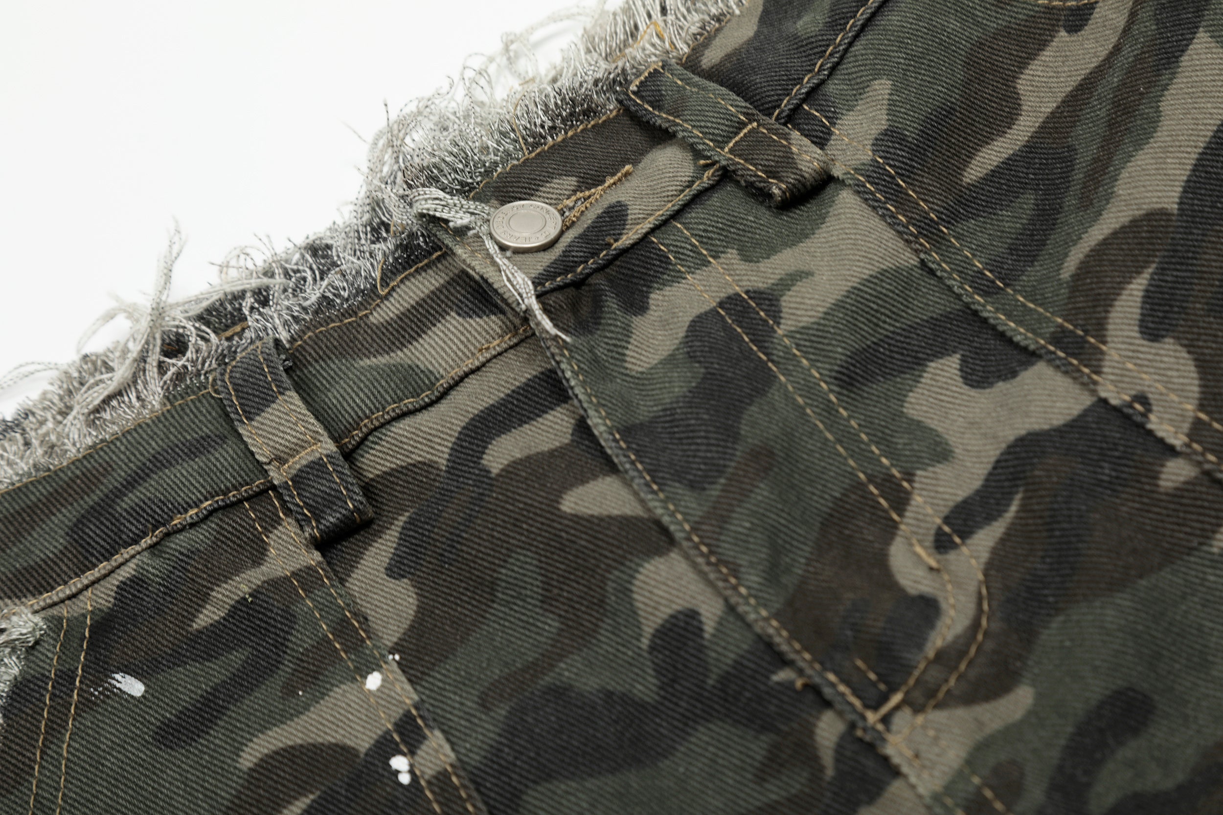 3-6-5.shop Camo Distressed Utility Denim Shorts