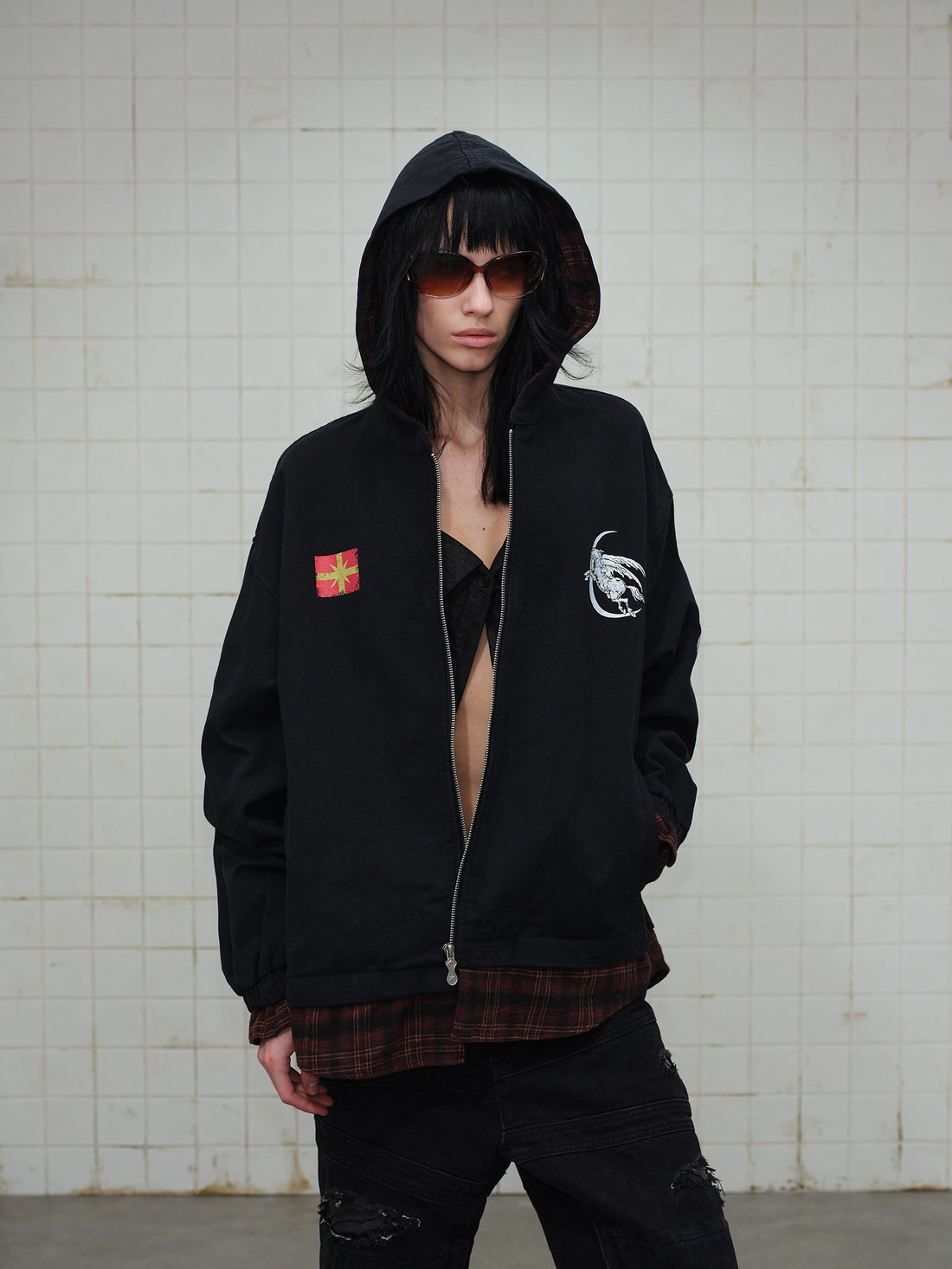 3-6-5.shop Plaid-Lined Zip Hoodie