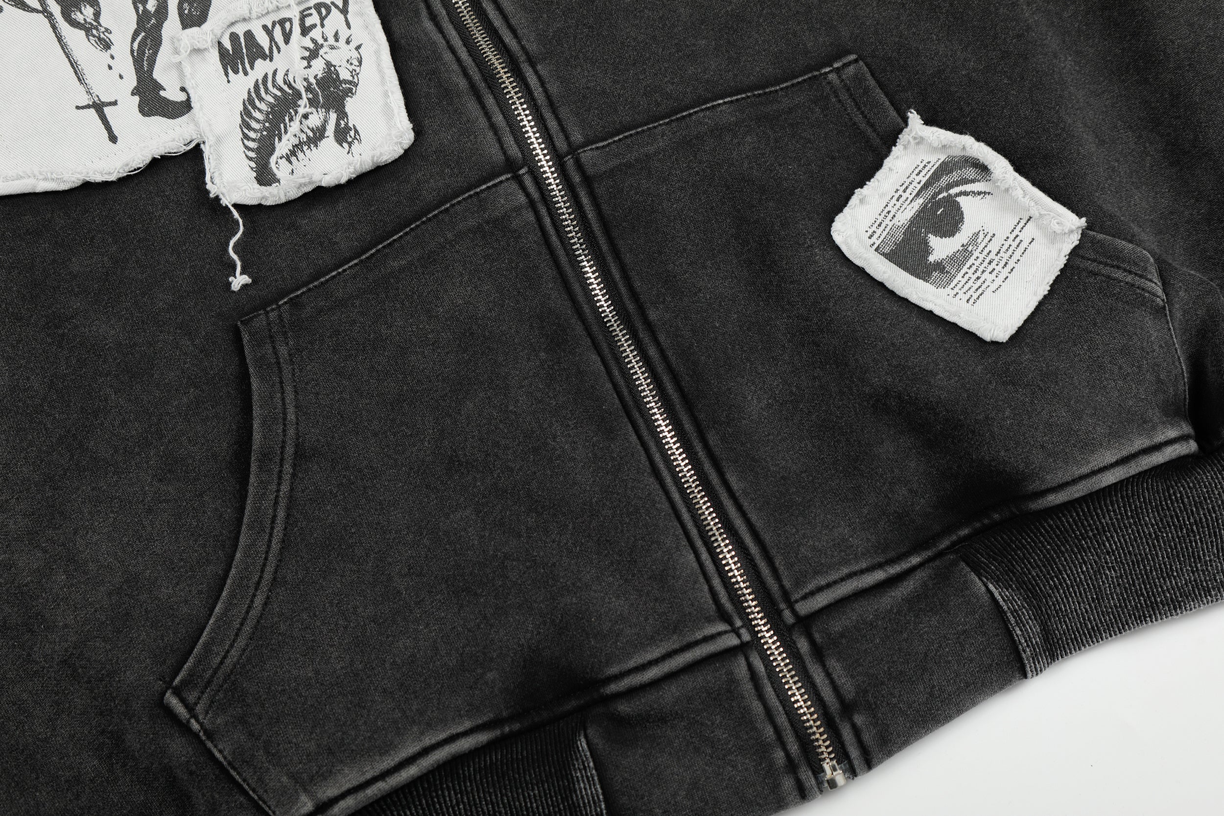 3-6-5.shop Distressed Graphic Zip Hoodie