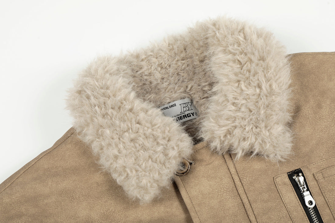 3-6-5.shop Faux Shearling Collar PU Jacket
