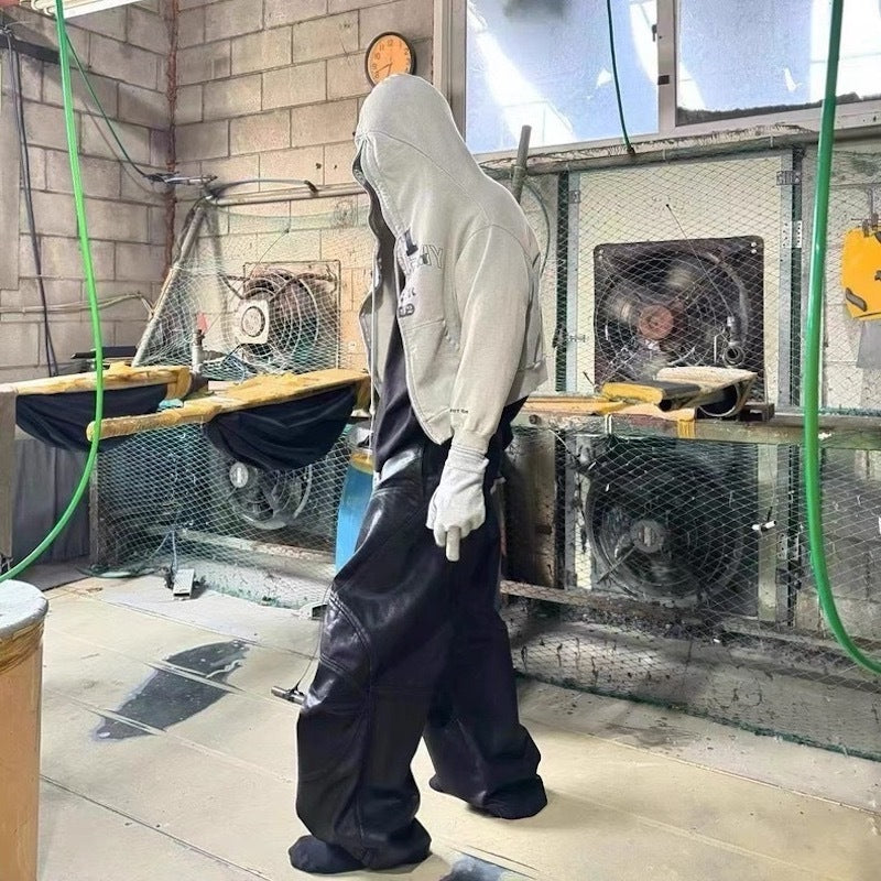 3-6-5.shop Curved-Stitch Leather Denim Pants