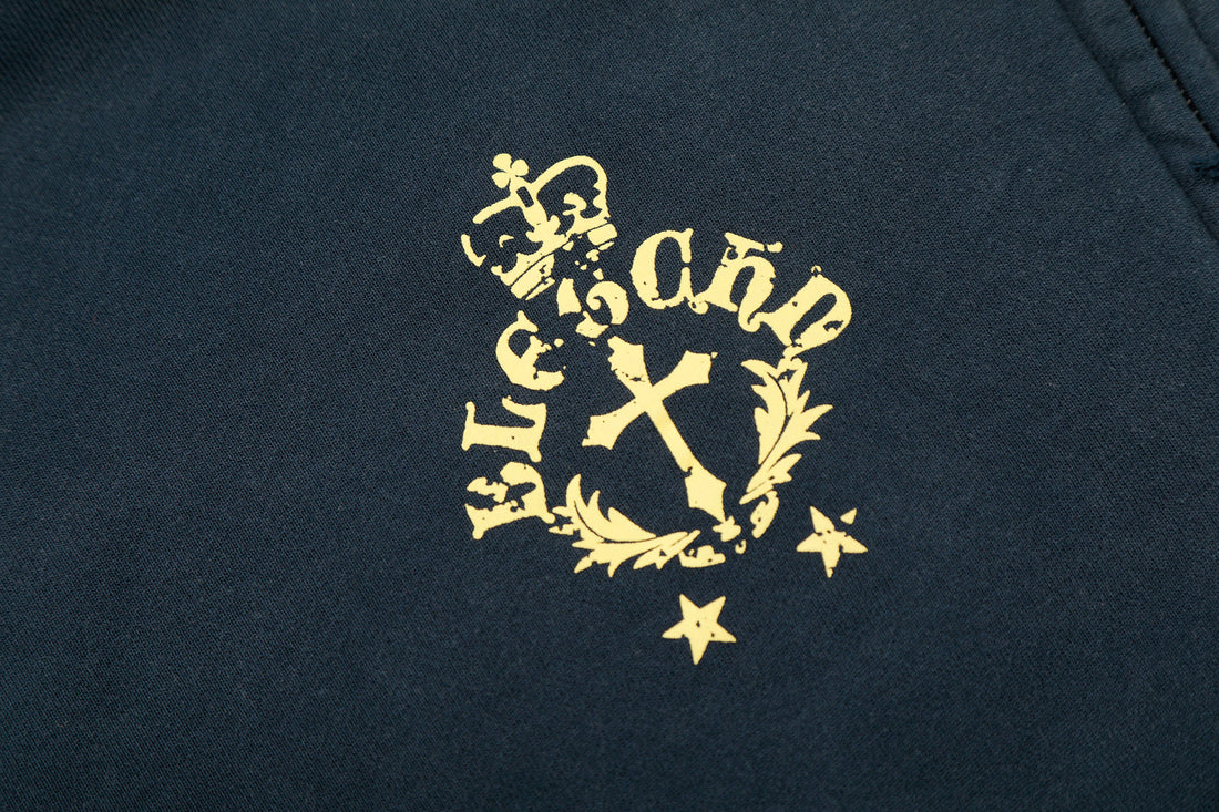 3-6-5.shop Distressed Crest Zip-Up Hoodie
