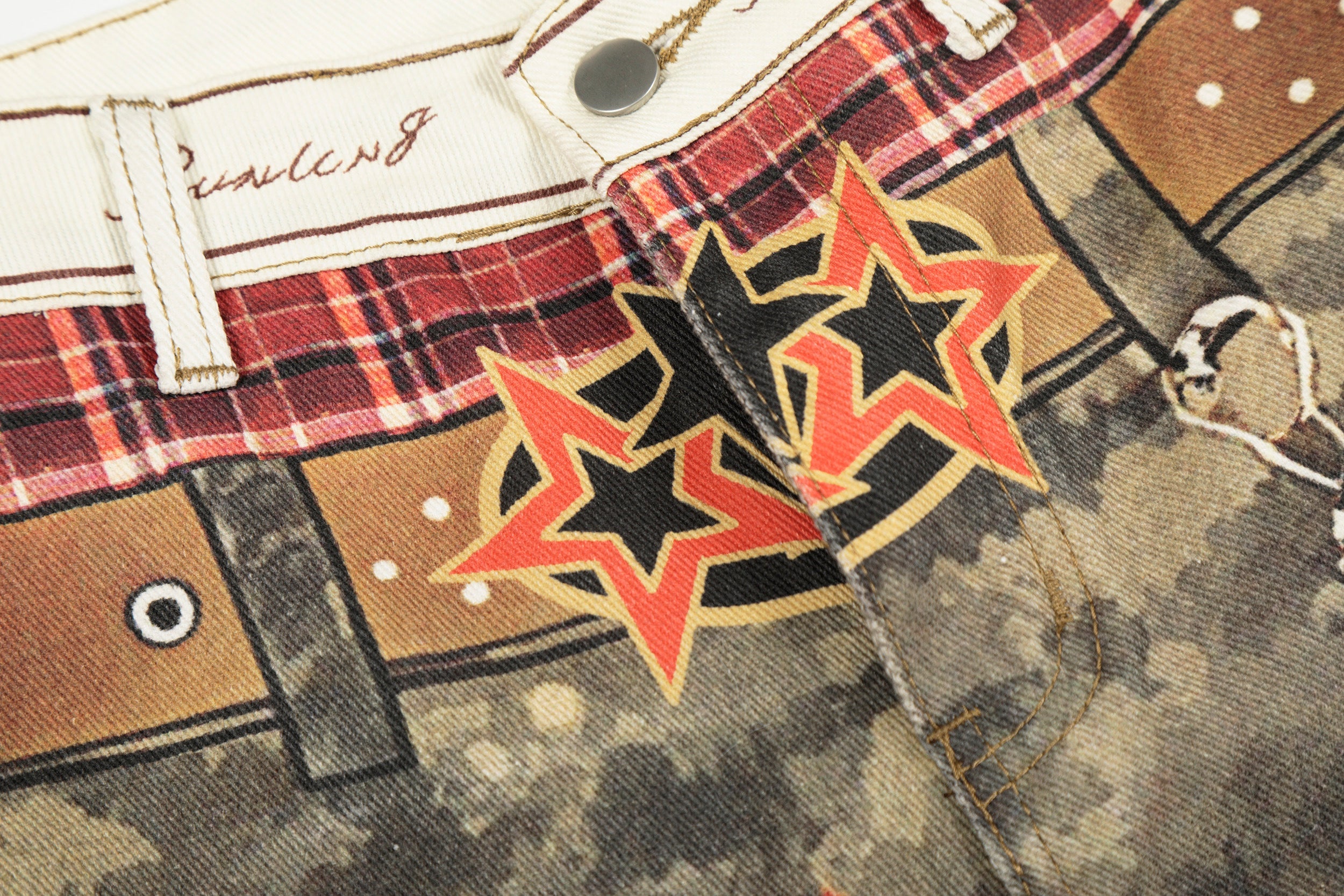 3-6-5.shop Camo Patchwork Wide-Leg Denim Pants