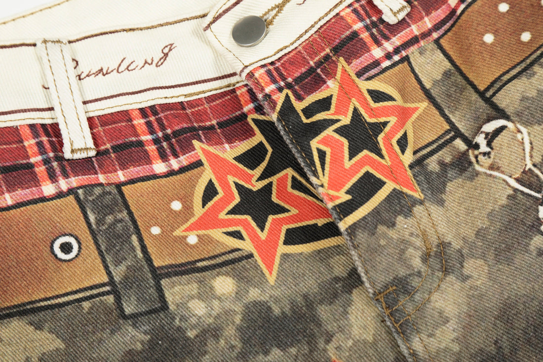 3-6-5.shop Camo Patchwork Wide-Leg Denim Pants