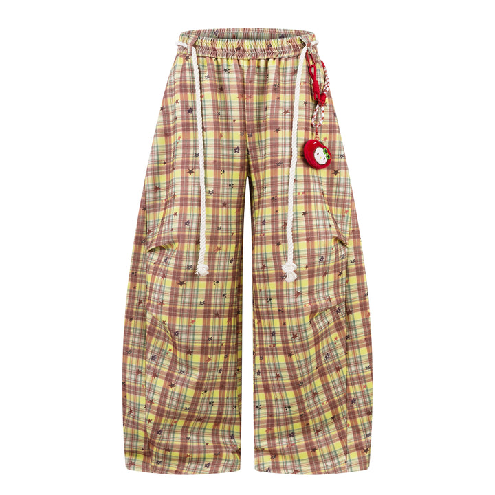3-6-5.shop Yellow Plaid Bear Charm Pants